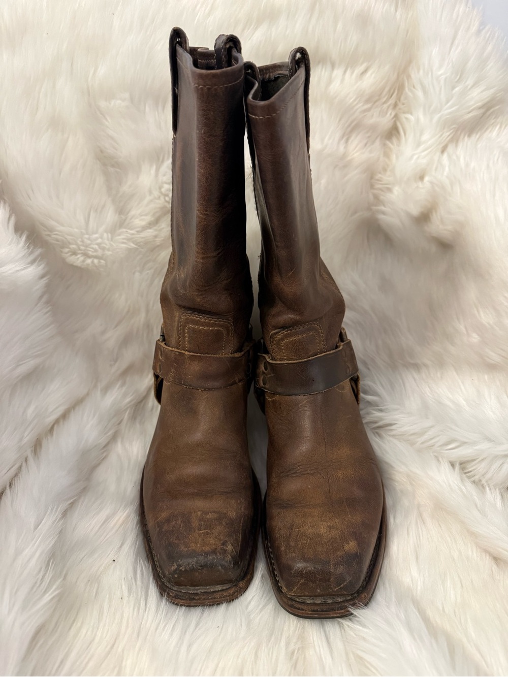 Rare Frye Brown Leather Harness 12 Boots Western Motorcycle Women Size 9 - Picture 2 of 14